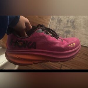 Hoka Fuchsia and Tangerine Athletic Shoes